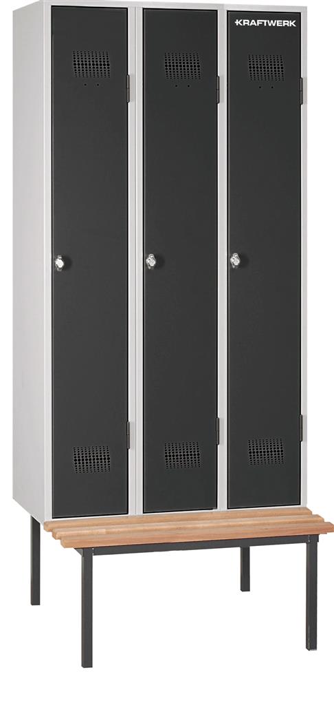 Cloakroom cupboard with bench, 900x2100x500 mm, 3 compartmen