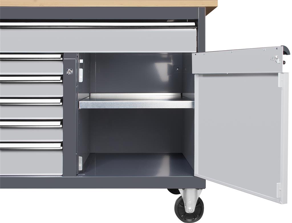 Rolling workbench with 5 drawers, door and 1 large drawer