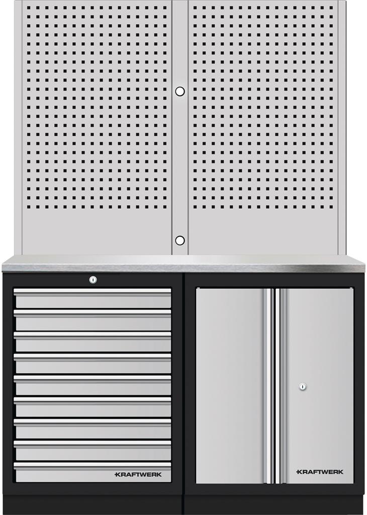 Mobilio 2 pc combi perforated wall unit 1 inox,9 draw-pieces