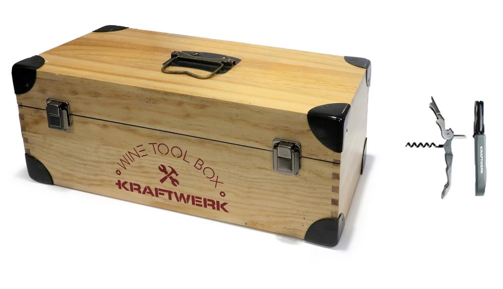Boîte à outils en bois – avec insert pour btes de vin