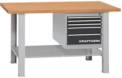 Workbench with 5 drawers and bottom plate, 1500mm

