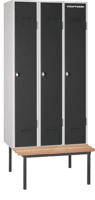 Cloakroom cupboard with bench, 900x2100x500 mm, 3 compartmen