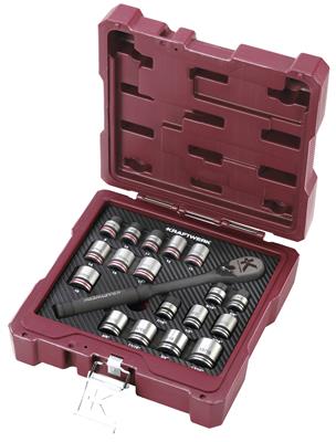 Socket wrench set metric and inch, 3/8", 19 pcs.