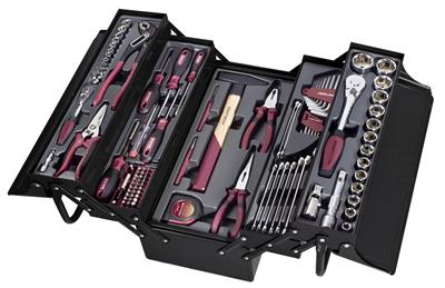 Metal tool box, equipped, 1/4" + 1/2", 106 pcs.