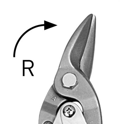Offset tin snips right cutting
