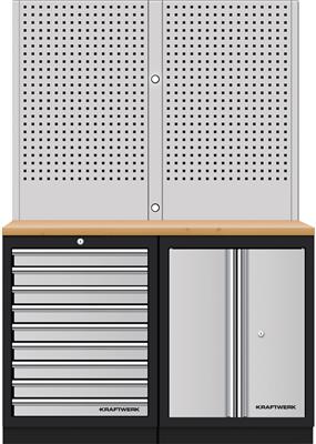 Mobilio 2-pc combi perforated wall, beech,9 draw-pieces