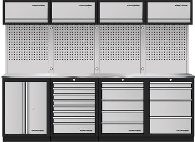 Mobilio 4-pc combi, 4x wall unit, perforated wall, inox